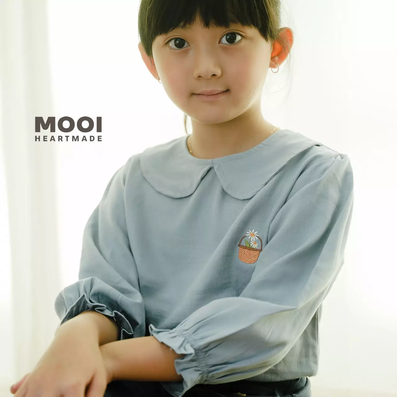 Mooi Atasan Anak Perempuan Ruby Shirt - Dusty Blue