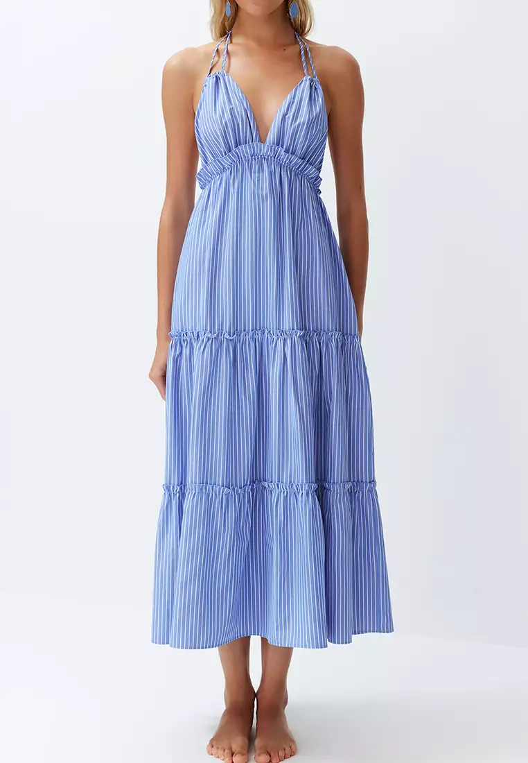 Striped Maxi Ruffle Beach Dress