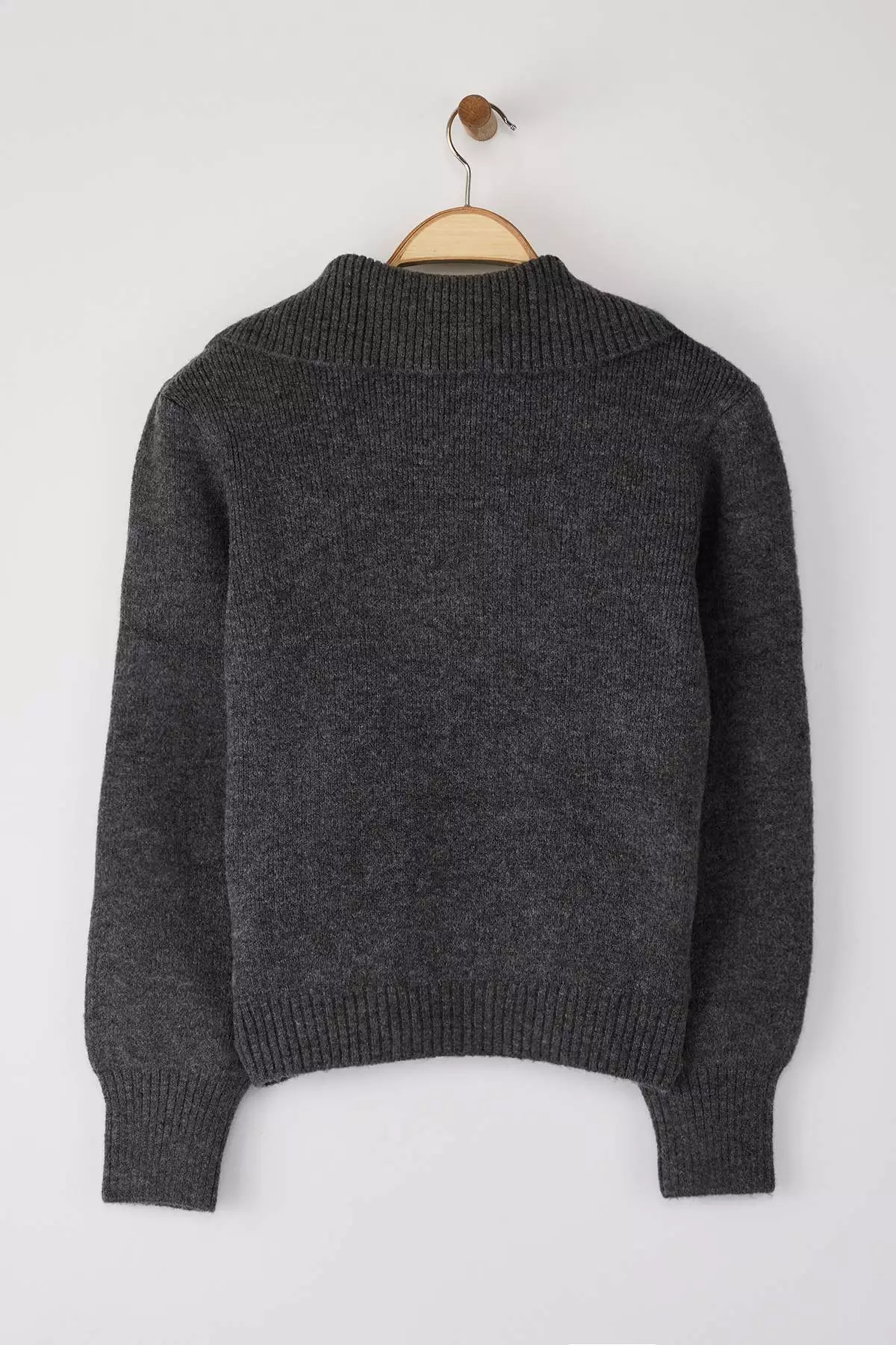Anthracite Wool Premium Yarn/Special Yarn Zippered Basic Knitwear Sweater