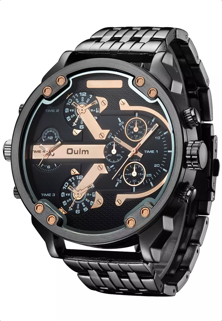 Buy Oulm Very Large Men's Quartz Watch - 58x58mm - IP Black Steel case ...