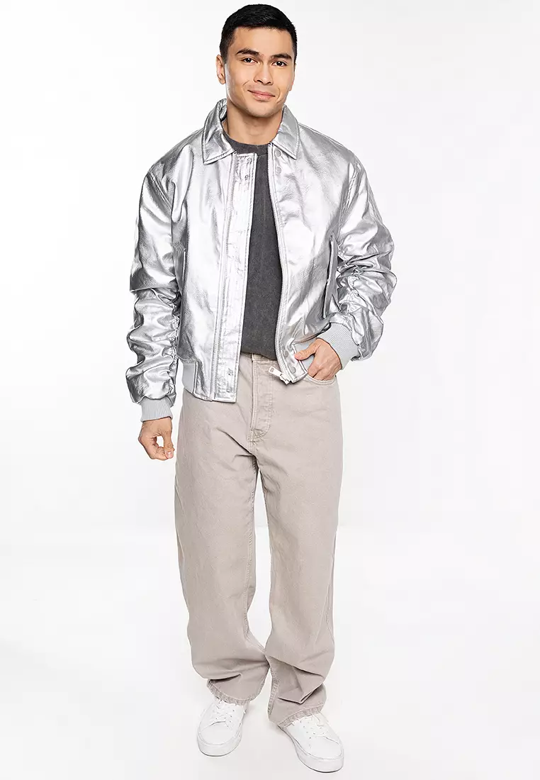Metallic bomber jacket hot sale