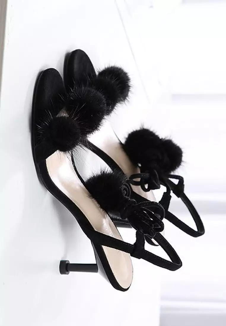 Heels with 2024 fur ball