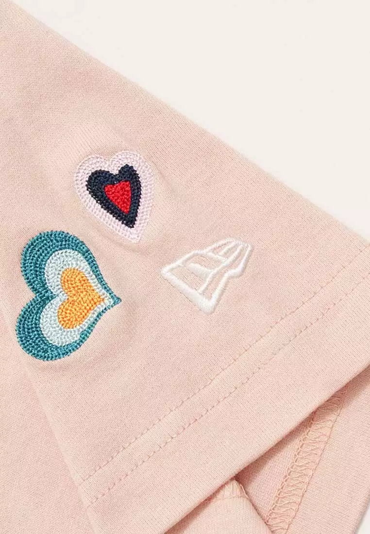 NE Chain Stitch Heart Blush Sky Short Sleeve Women T-Shirt