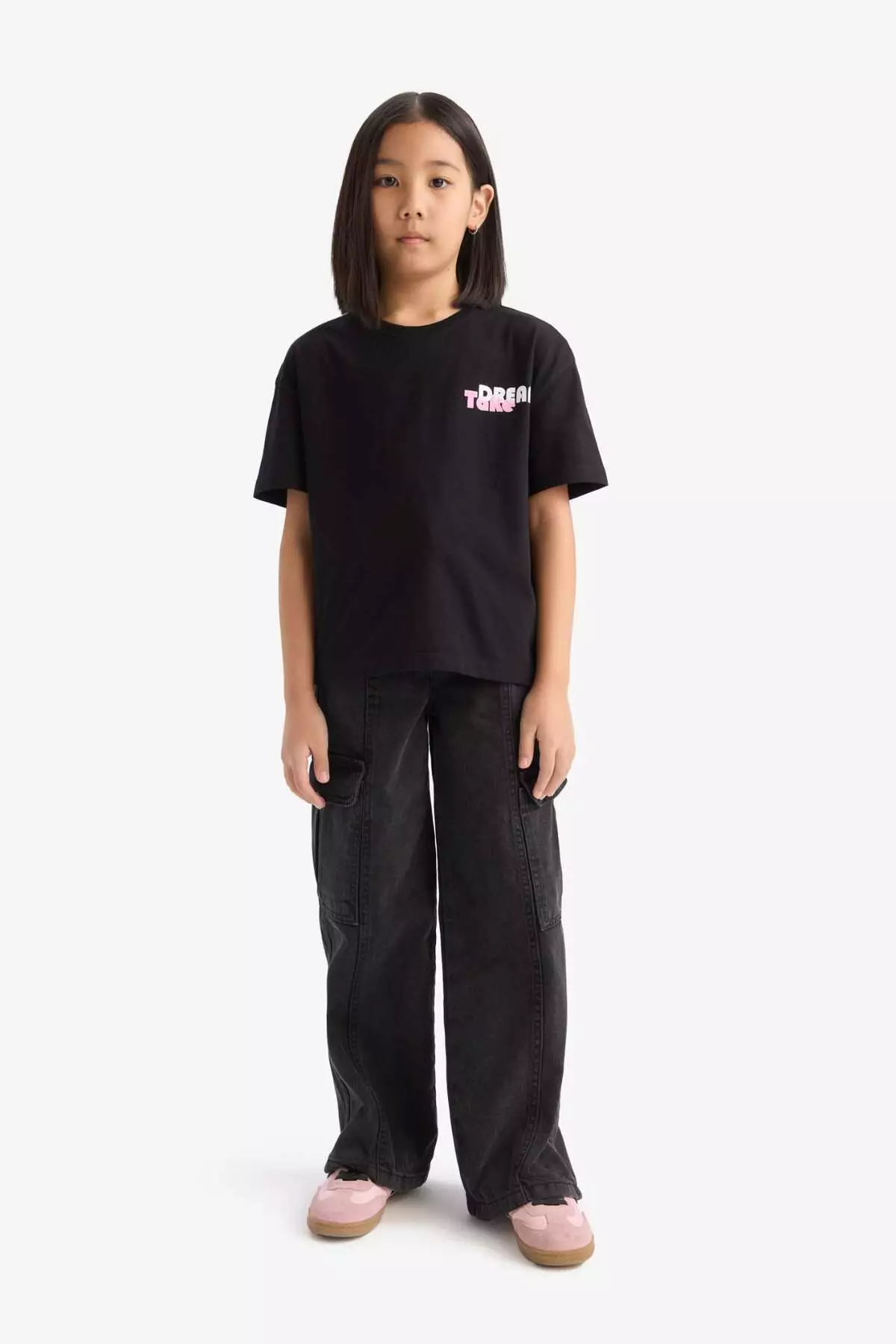 Girls' Relax Fit Crew Neck Srt Printed Short Sleeve T-Shirt E0354A825Sm