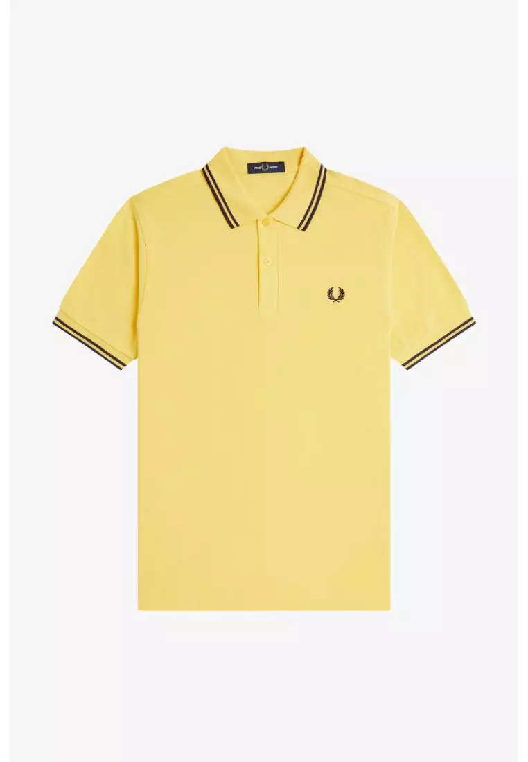 Fred Perry M3600 Twin Tipped Fred Perry Shirt (Lemon Barley / Tennis Blue / Tennis Blue)