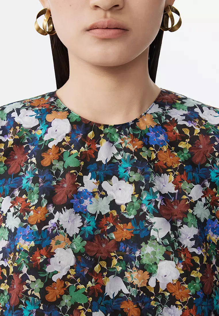 全棉未來主義花朵花型無袖連衣裙