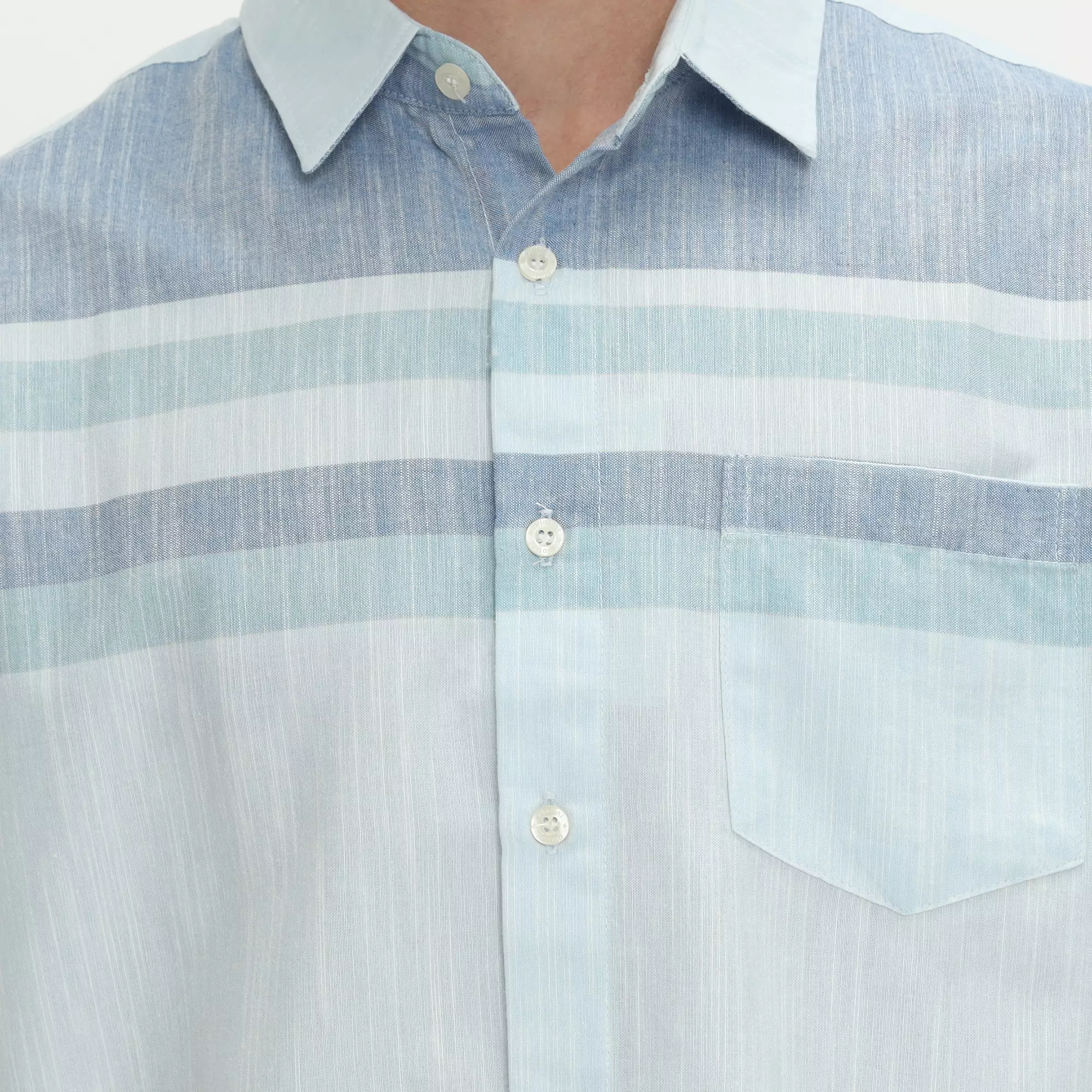 Platini Kemeja Motif Salur Pria Lengan Pendek Katun Sky Blue 73489