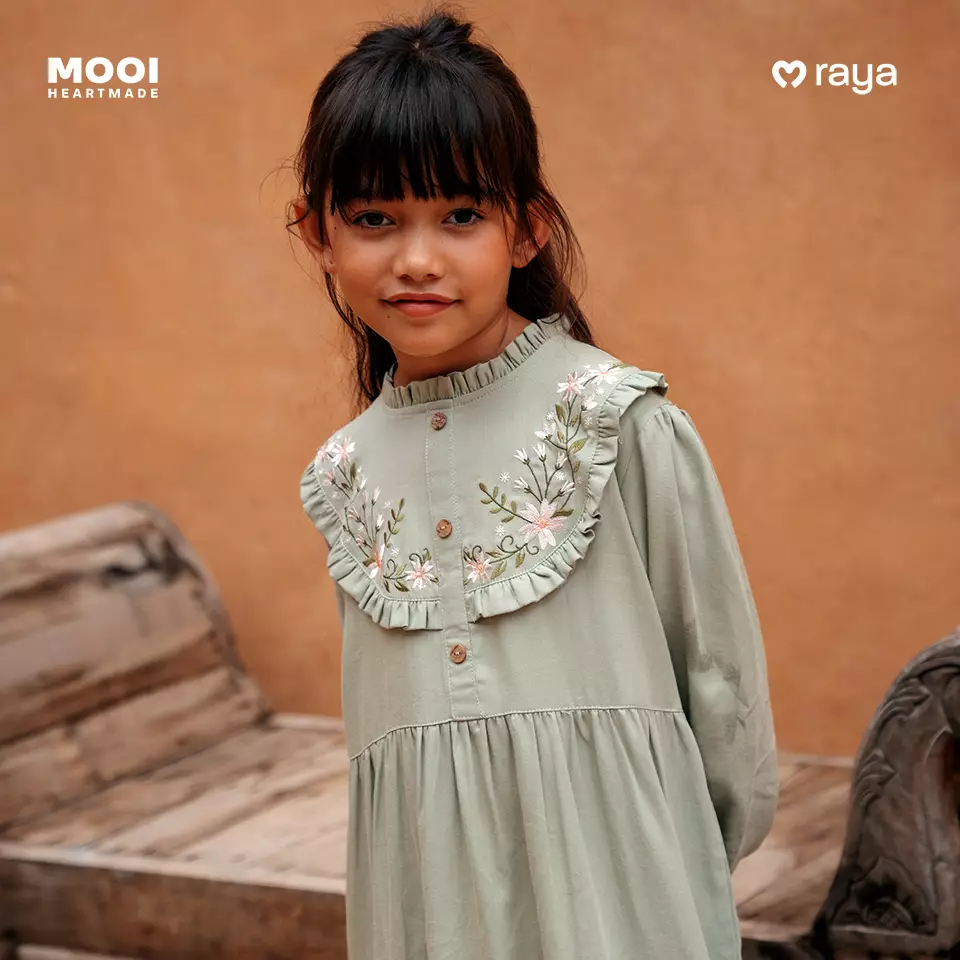 Mooi Dress Anak Gamis Anak Perempuan Raya Collection Noreen Gamis - Dusty Blue
