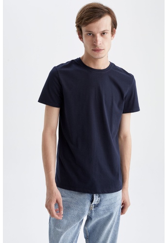 DeFacto blue Cotton Slim Fit Short Sleeve T-Shirt B6C0AAA803F8E3GS_1