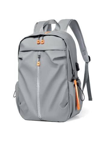 Lara grey Men's Plain Water-proof Wear-resistant Nylon Reflective Zipper Backpack - Grey 3441DACF7FF0D7GS_1