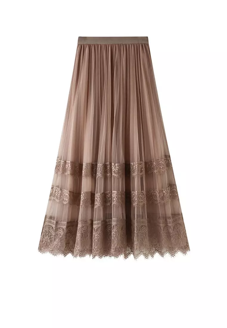 Spring/Summer High Waist Lace Stitching Mesh Skirt AF8585