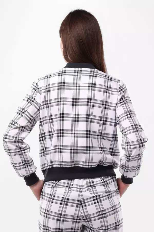 MINIMAL/Emily In Paris - Chantal - Plaid Bomber Jacket - Black Warna Black