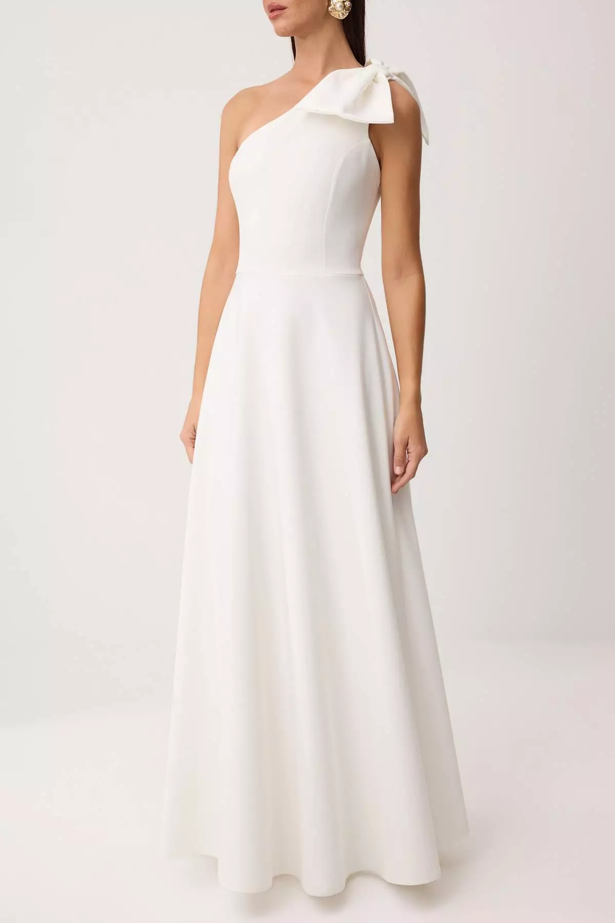White Plain Bowknot Woven Finike Maxi Evening Dress & Graduation Dress