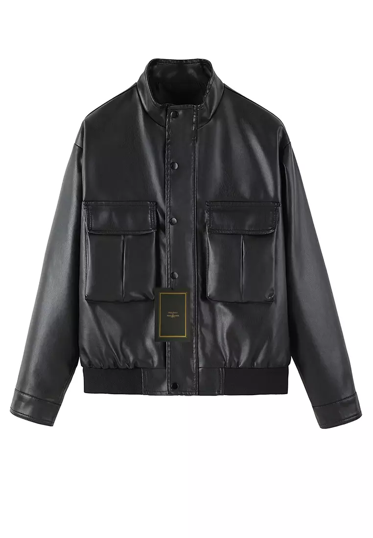 Men's Faux Leather Stand Collar Jacket MJ6803
