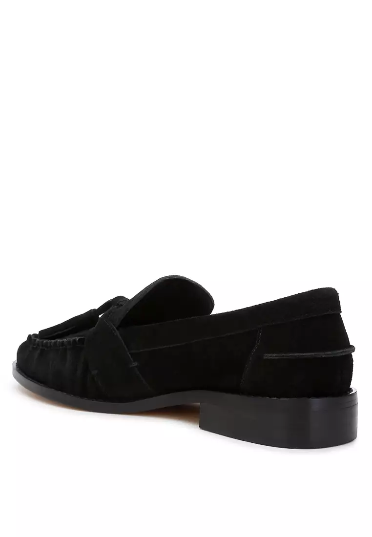Black Tassels Detail Suede Loafers