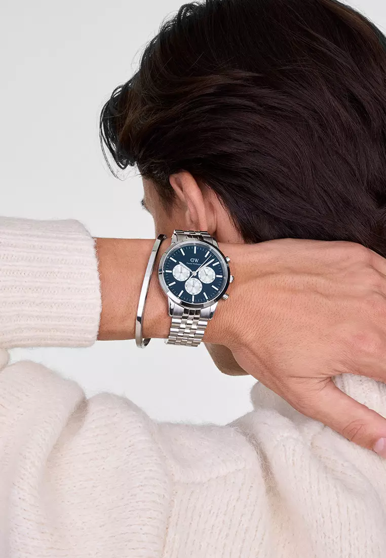 Iconic Chronogprah 42mm Arch 5-Link Arctic Panda Silver Men Watch stainless steel watch DW Official Authentic Original jam tanggan lelaki DW jam tangan