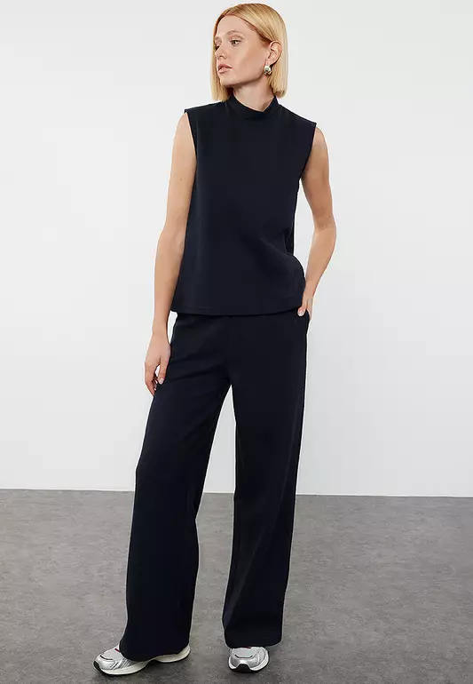 Navy Blue Selanik Sleeveless Flexible Top Bottom Set