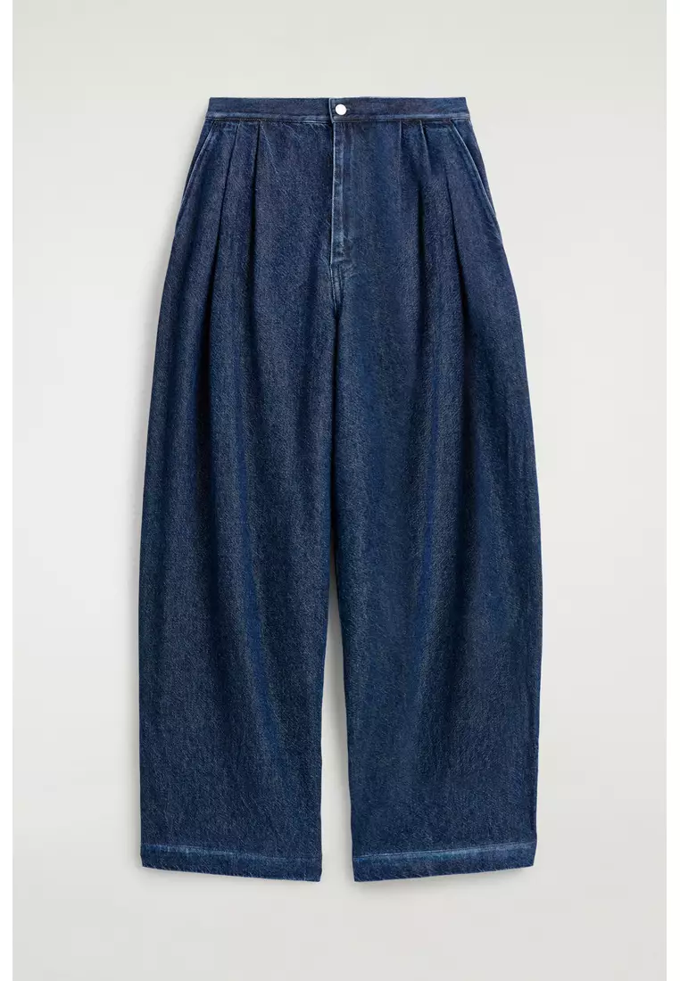 PLEATED WIDE-LEG DENIM TROUSERS