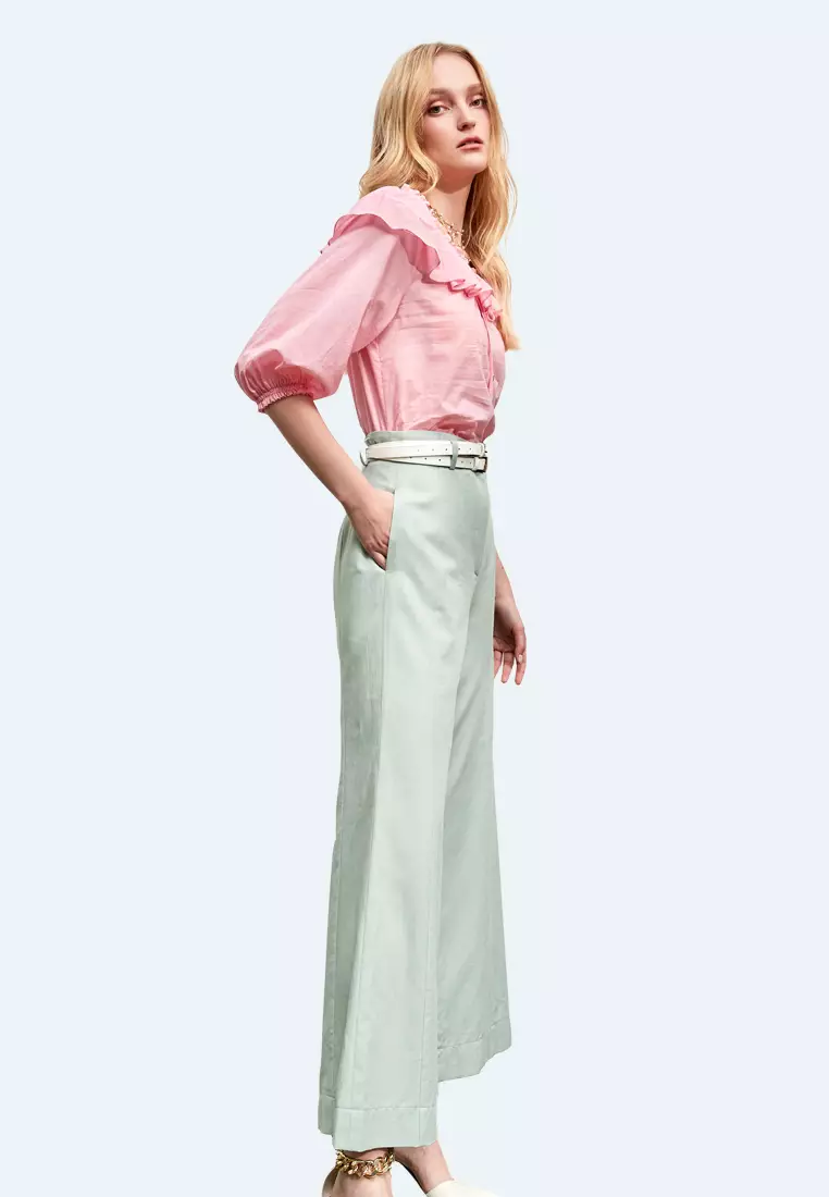 High Waist Light Green Flare Pants