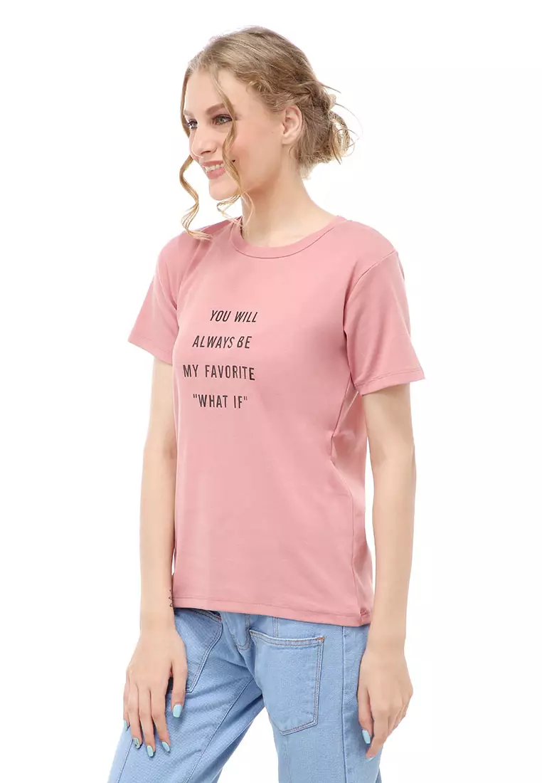 Genevie Kaos Kasual Wanita Lengan Pendek You Will Be Material Cotton ORIGINAL - Dark Pink