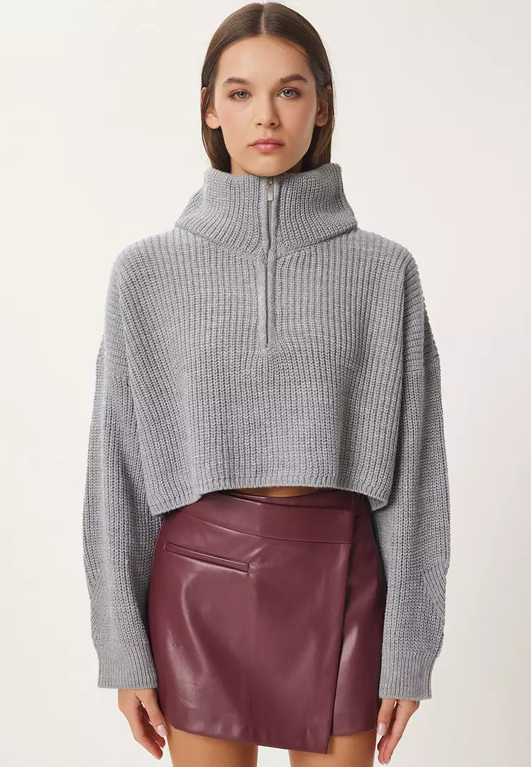 Zippered Turtleneck Knitwear Sweater