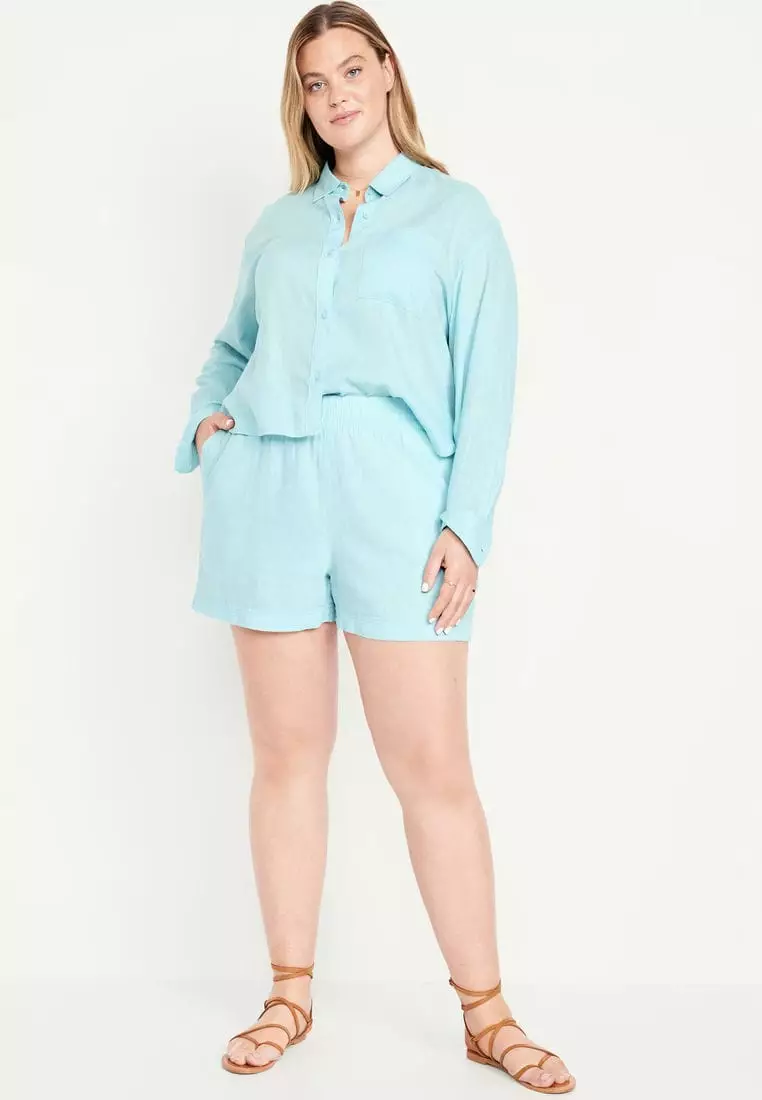 High-Waisted Linen-Blend Shorts -- 3.5-inch inseam