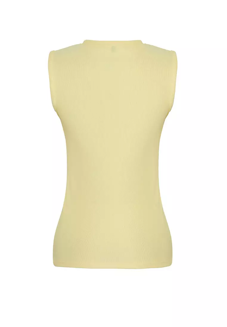 Yellow Accessory Buttoned Crew Neck Regular Length Vest Knitted Blouse