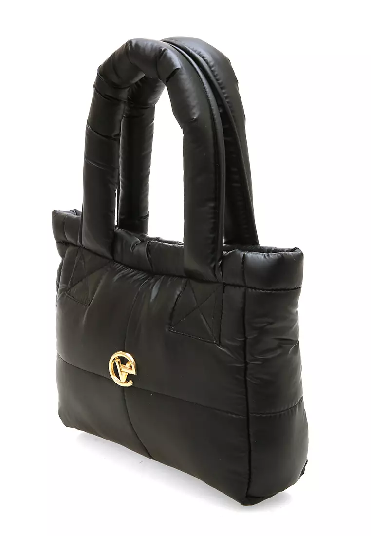 Angelina Pillow Puffy Bag Smooth Texture And High Quality - Black Metalic