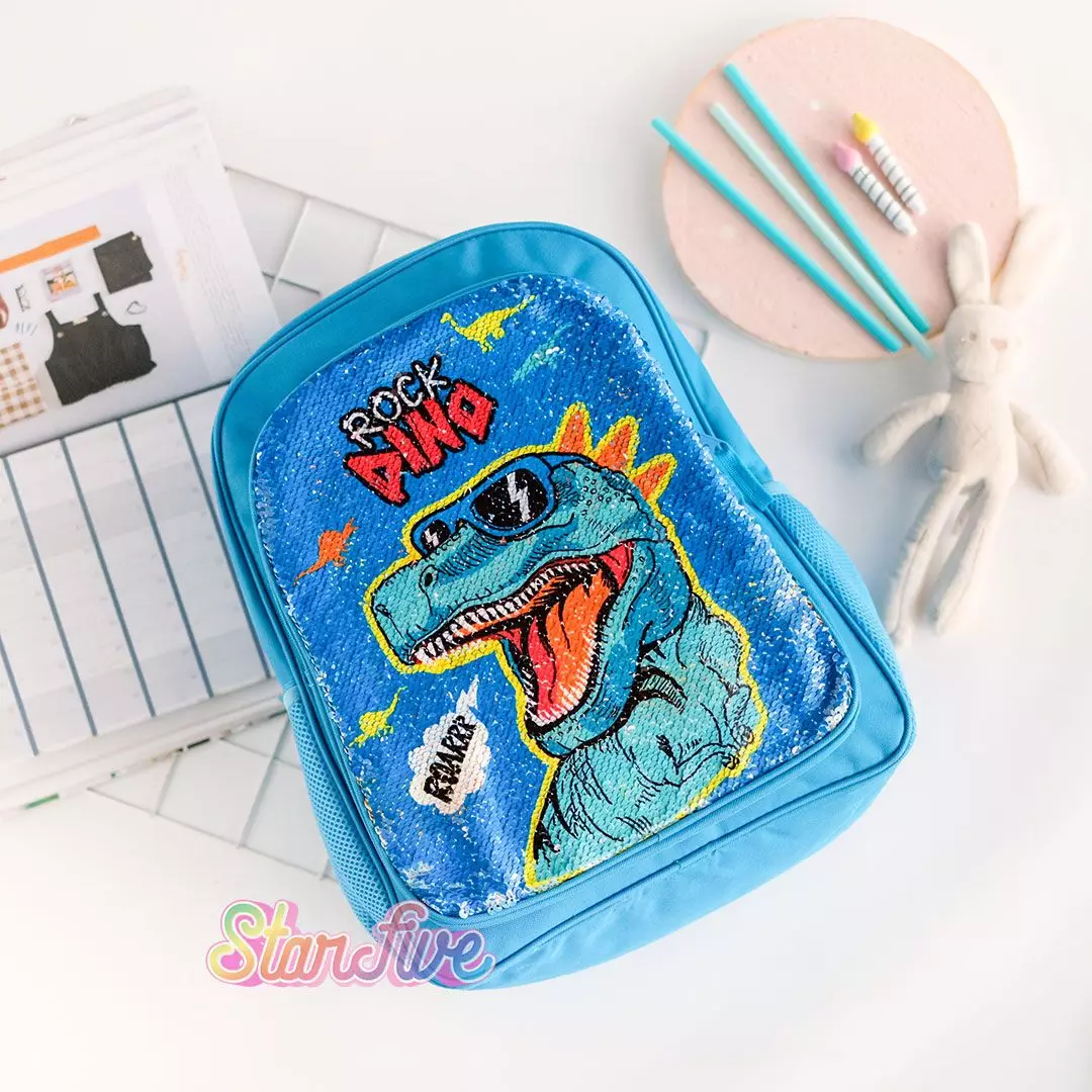 TAS SEKOLAH BACKPACK BISA GANTI GAMBAR STARFIVE - BLUE SHARK/DINO