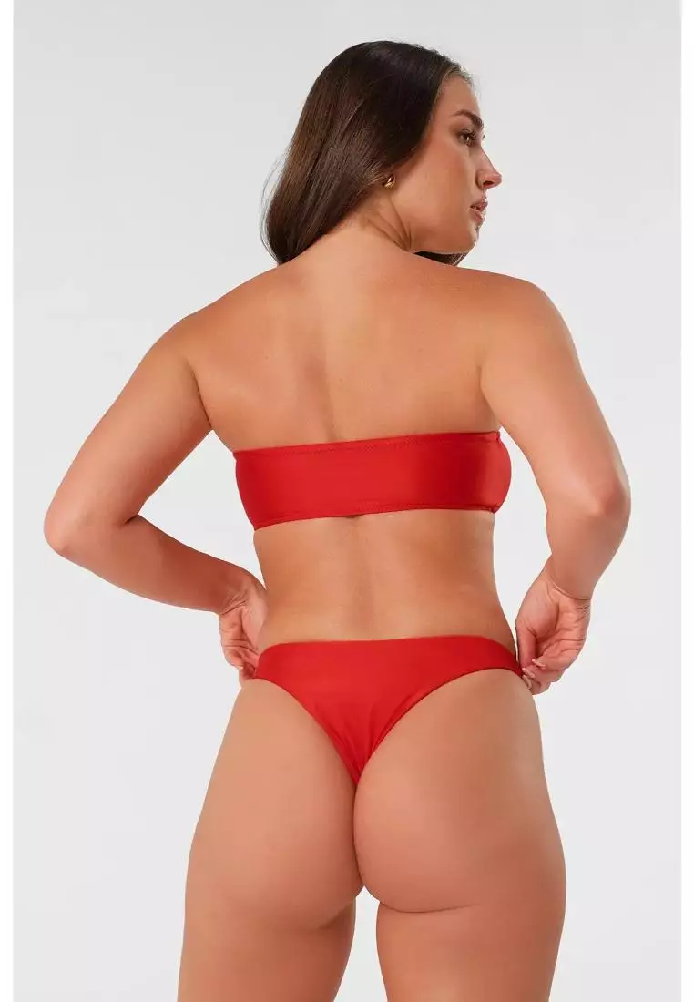 Nadia Scrunched Bandeau Bikini Top / Red Hot Gloss