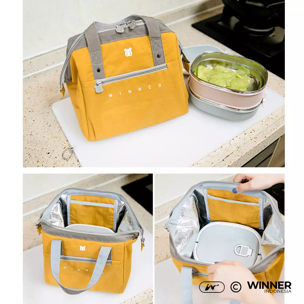 Tas Bekal Makan Tahan Panas Dingin Anti Air Makanan Bento Elegan Thermal Lunch Bag (T14-008) - Kuning L