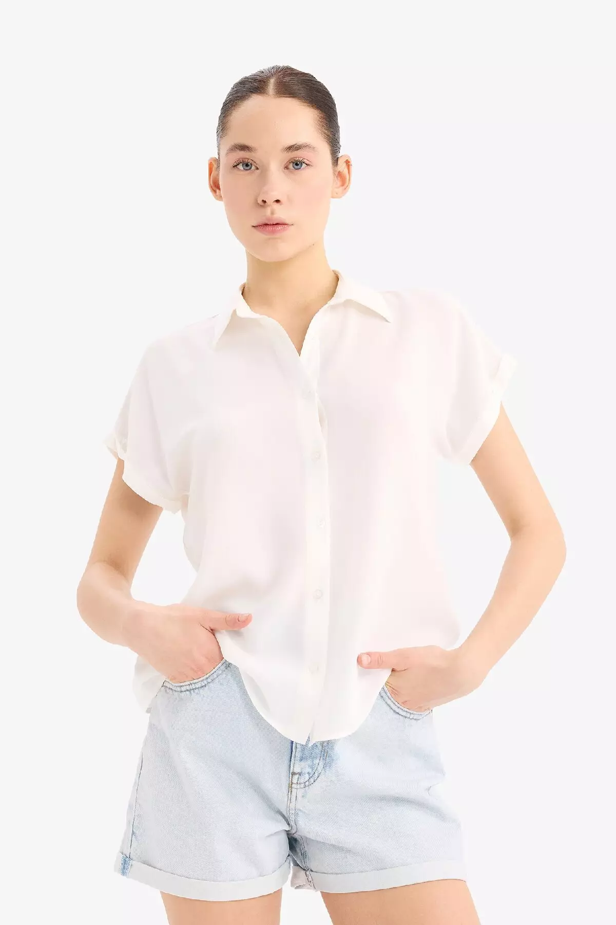 Regular Fit Basic Plain Viscose Short Sleeve Shirt N7819Az25Sp