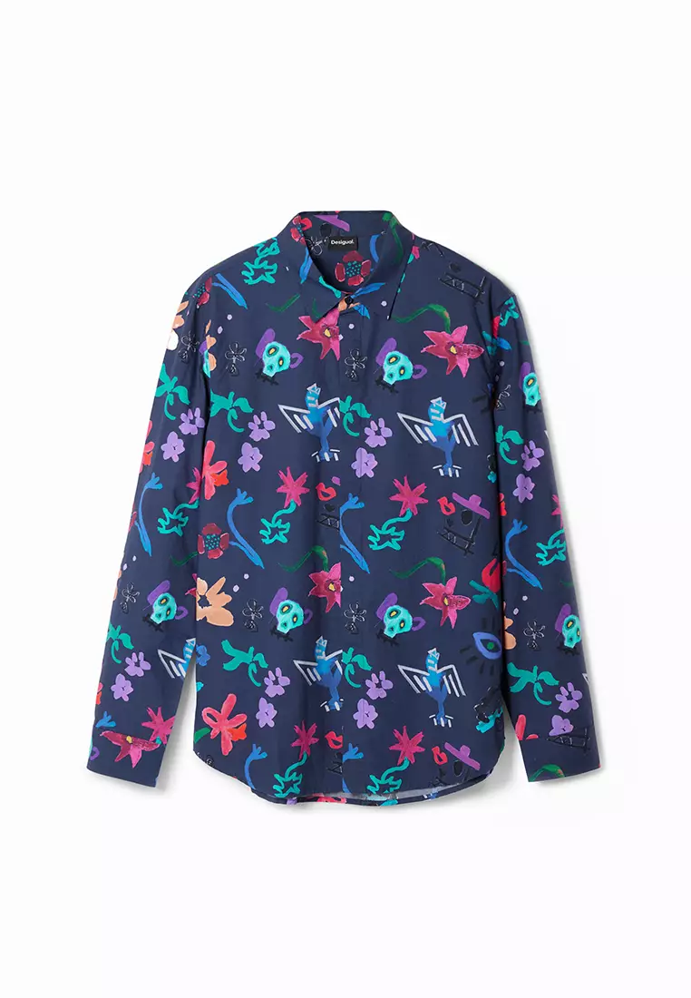 Desigual Man Long-sleeved shirt with floral and skull print.