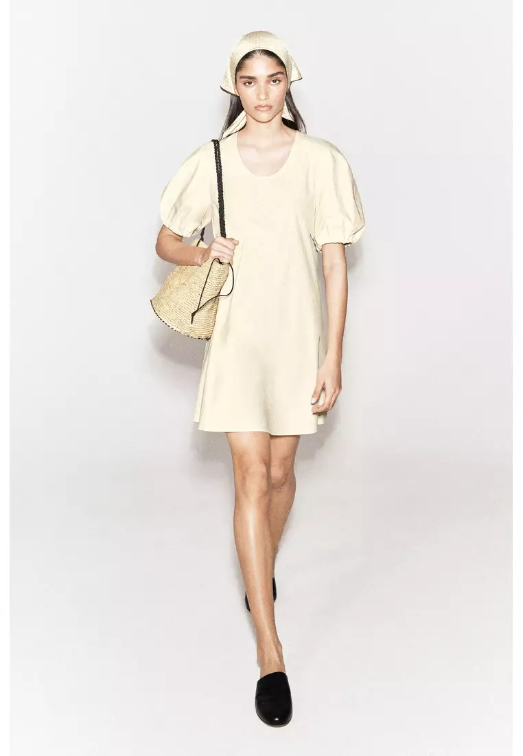 PUFF-SLEEVE COTTON MINI DRESS