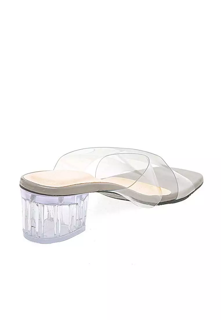 Azella Heels Transparent Design Casual Sandal Wanita - Abu