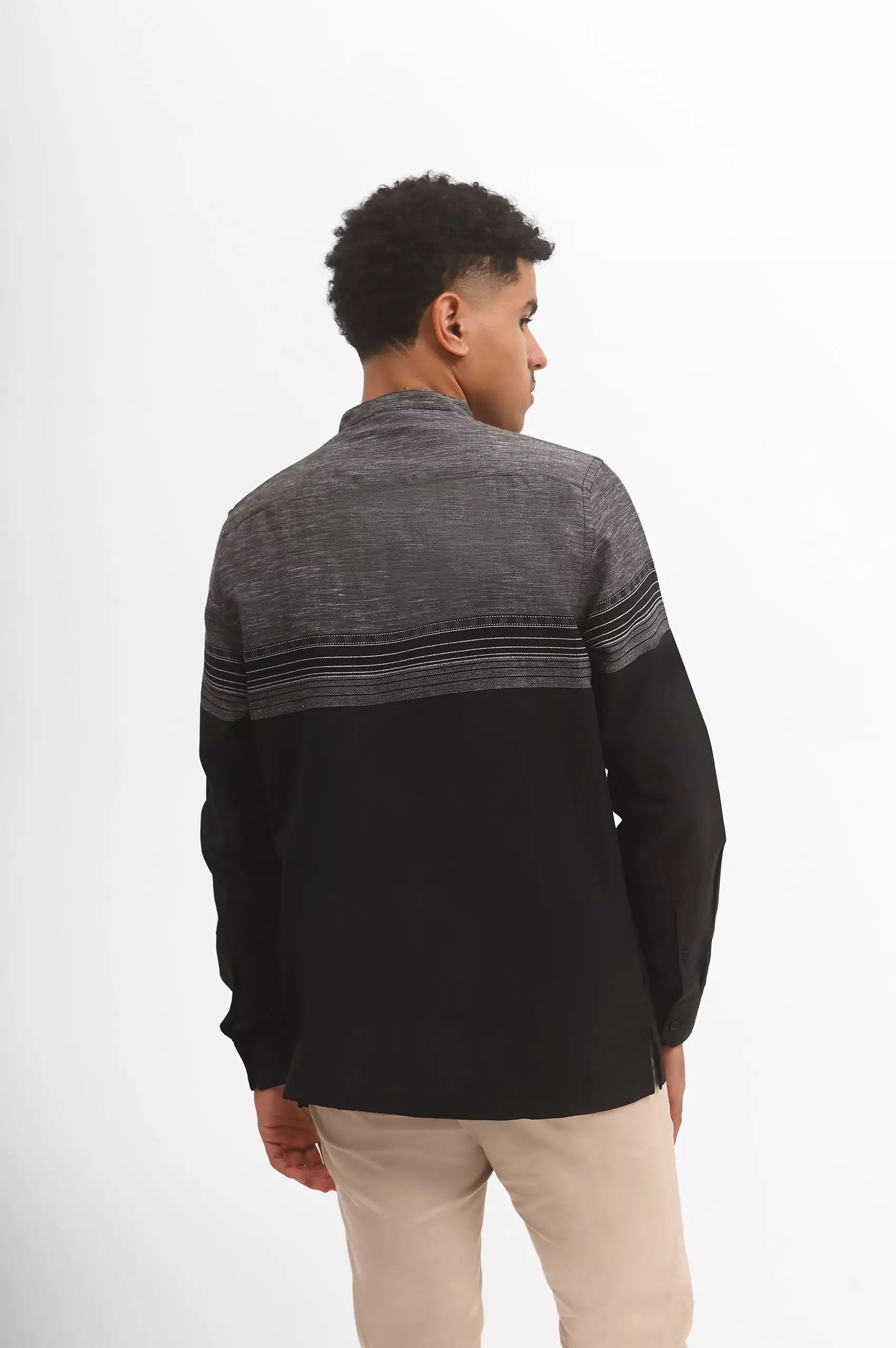 MANZONE Kemeja Koko Lengan Panjang Pria KAZEEM - BLACK