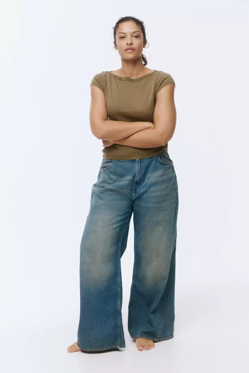 Rib-knit boat-neck top