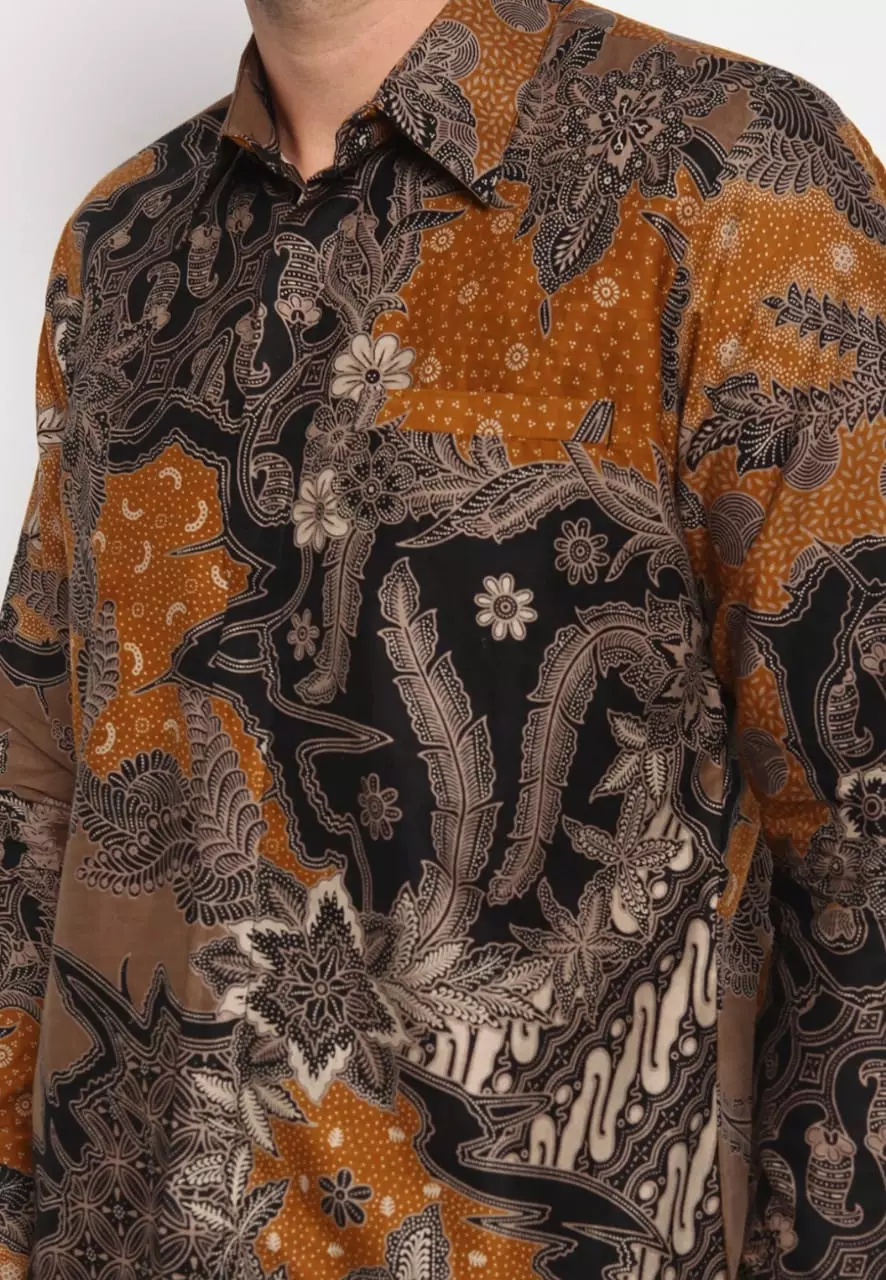 Kemeja Batik Pria Premium Slimfit Elegant Modern Lengan Panjang Trisira Oranye