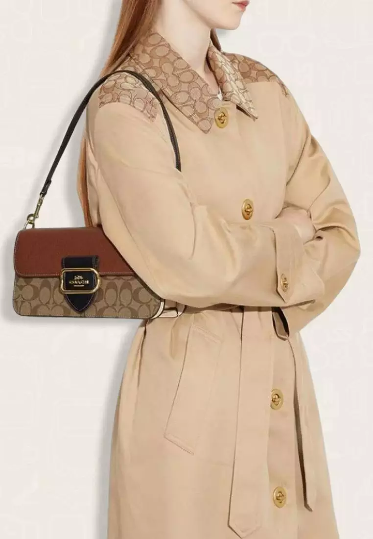 Coach Morgan Shoulder Bag In Colorblock Signature Canvas Khaki Multi