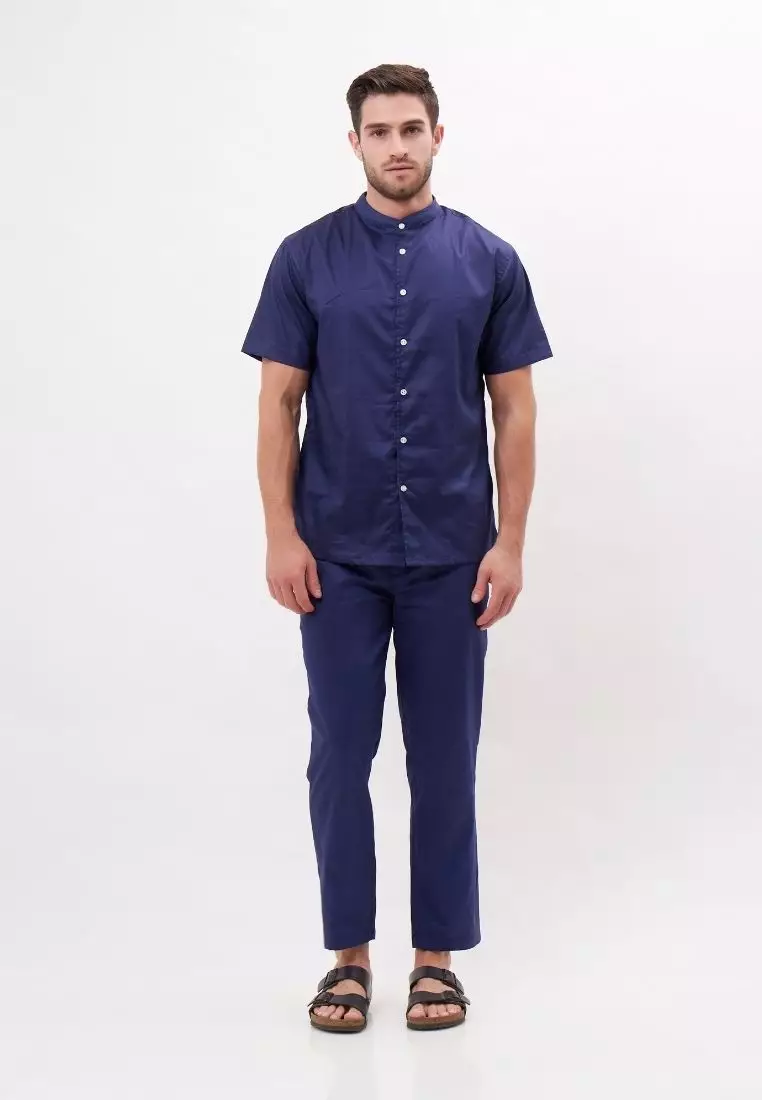 Bazel Kemeja Pendek Pria Katun Organik Navy | Organic Cotton Short Sleeves Shirt Men Navy