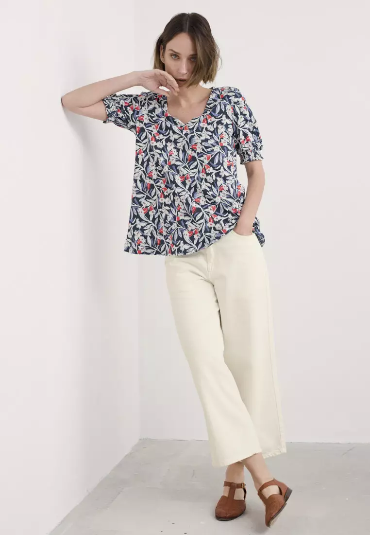Seasalt Cornwall Navy Short Sleeve Rosehip Top