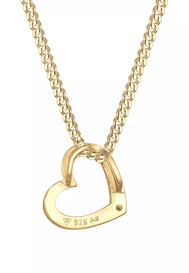 Kalung Perhiasan Perak 925 Wanita Heart Crystals Gold Plated