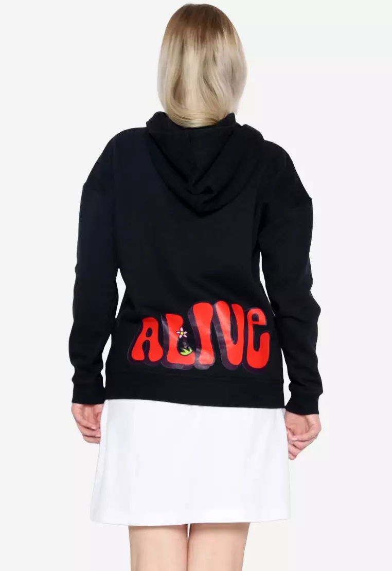 TONIQUE Hoodie Katun Wanita Hitam LEAH Women's Regular Fit Graphic Cotton Hoodie Black