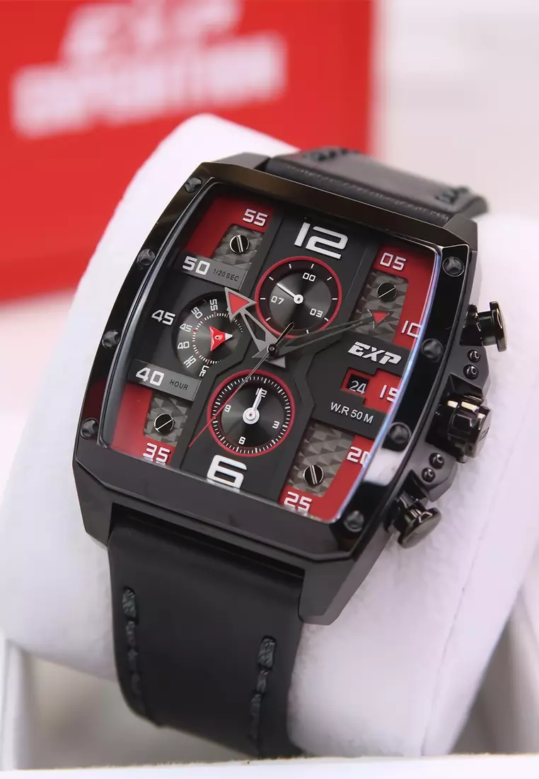 Expedition - Jam Tangan Analog Pria - Black Red - Leather Strap - 6636 BCLIPRE