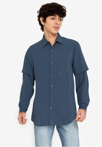 ZALORA BASICS blue Layered Sleeve Shirt 353C4AA04C0FE3GS_1