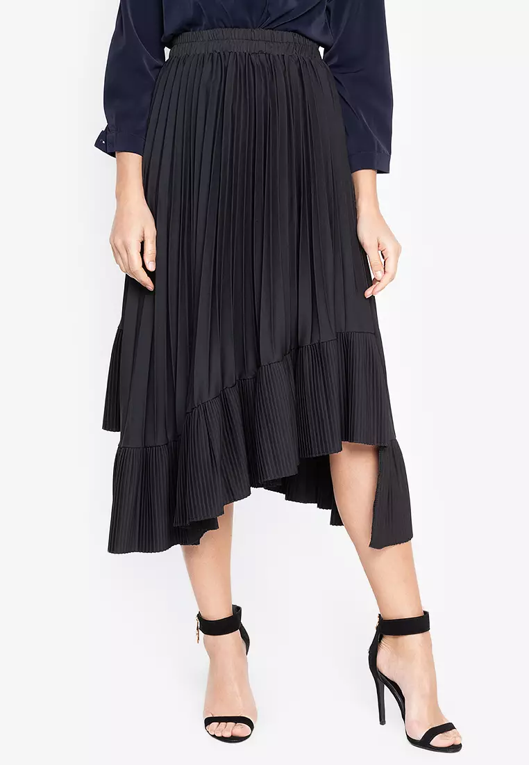 Black tiered clearance pleated midi skirt