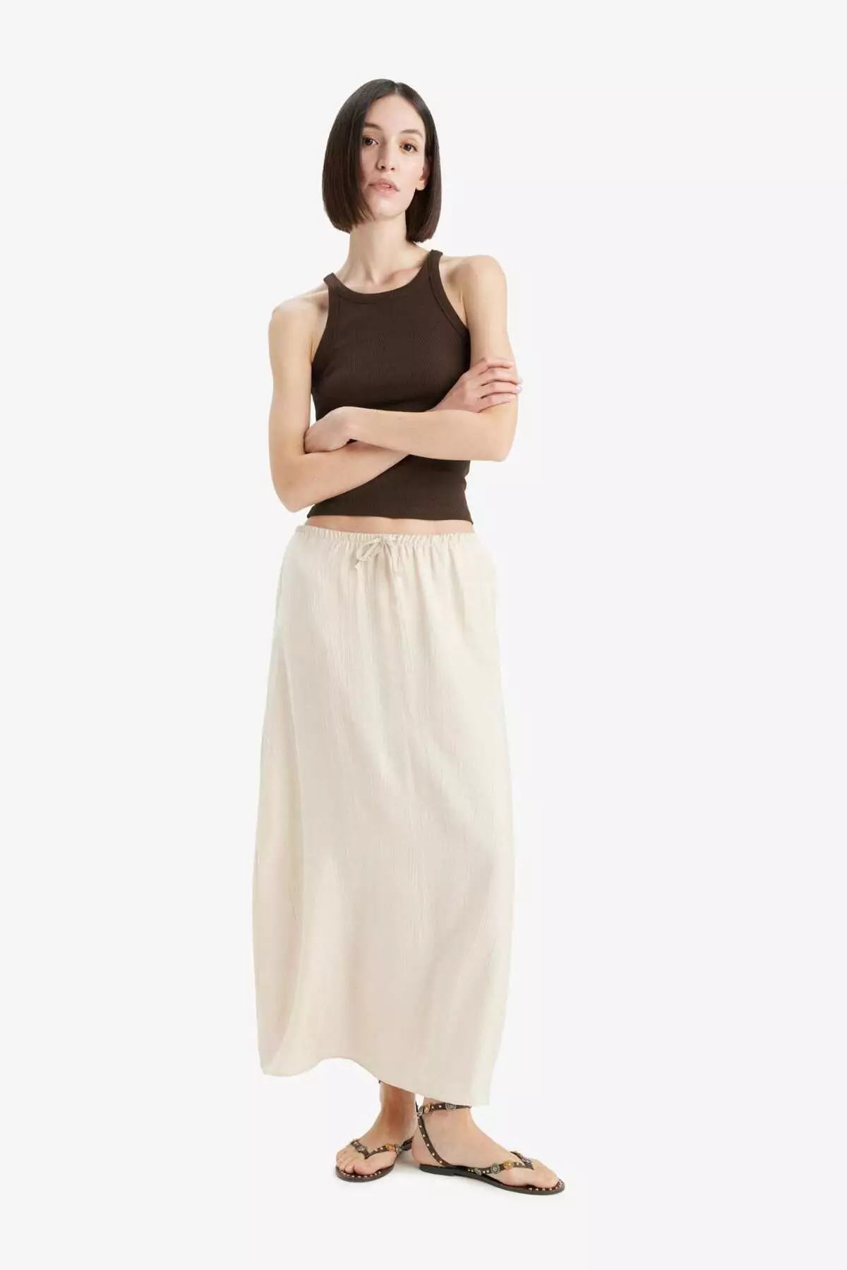 A-Line Regular Waist Crinkle Fabric Midi Skirt F6501Ax25Sm