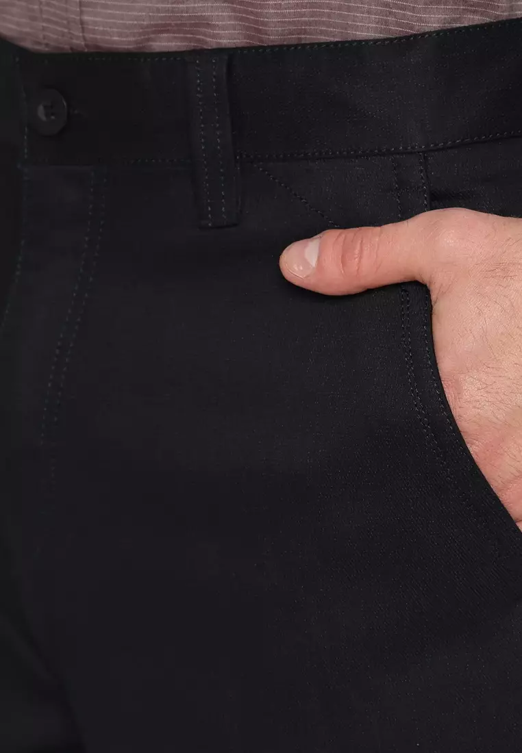 POLICE Celana Panjang Semi Formal Corak Katun Abu Hitam Pria