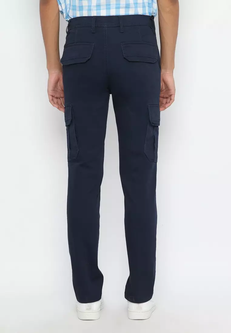 POLICE Celana Cargo Panjang Biru Tua Slim Fit Pria