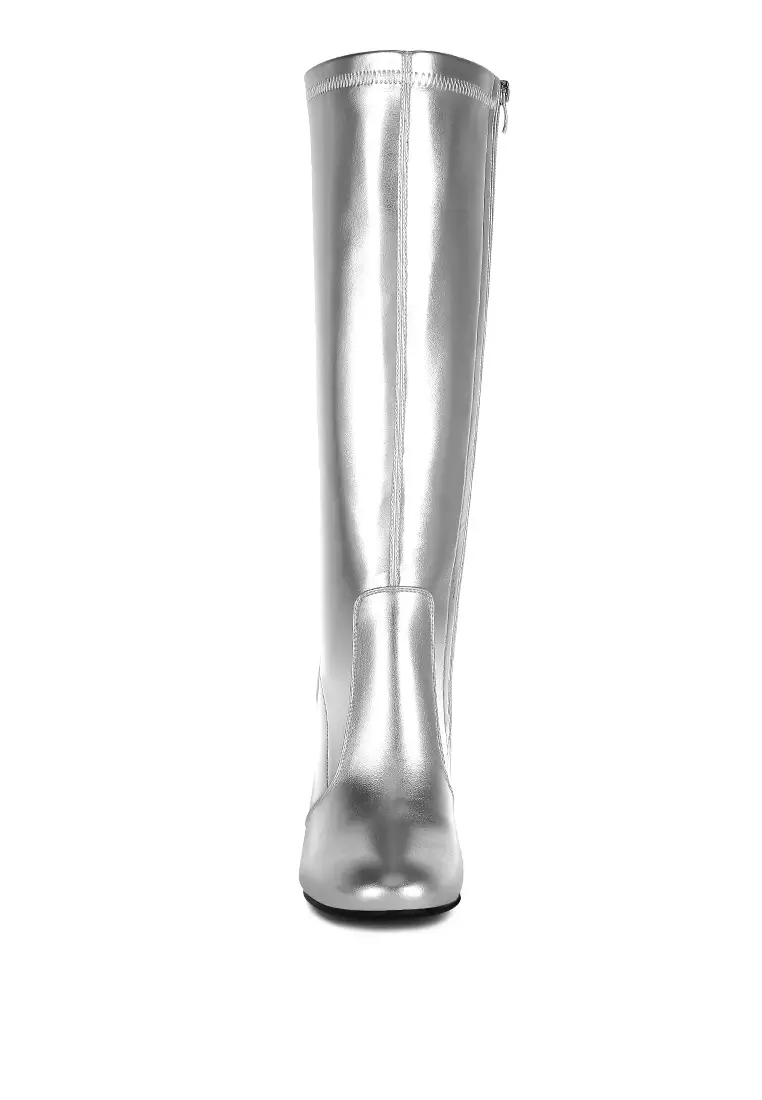 Metallic Pleather Long Boots in Silver